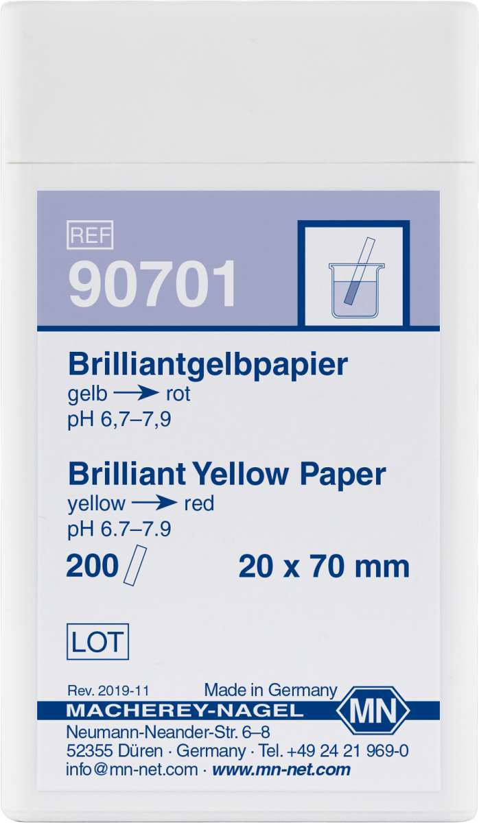 Brilliant yellow paper, pH: 6.7 - 7.9 (Box of 200 test strips)