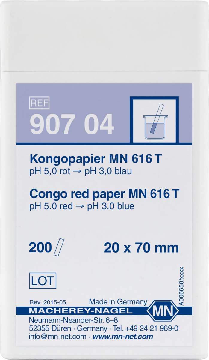 Congo paper MN 616 T, pH: 5.0 - 3.0 (Box of 200 test strips)