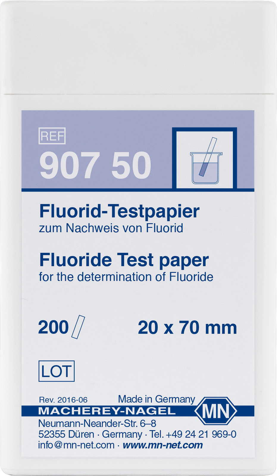 Fluoride test paper (Box of 200 strips, 20 x 70mm)