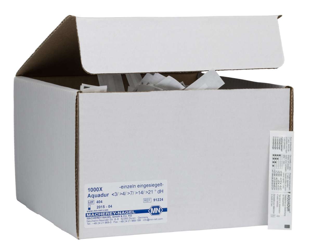 AQUADUR 4 - 21, for water hardness (Box of 1000 individually sealed test strips)