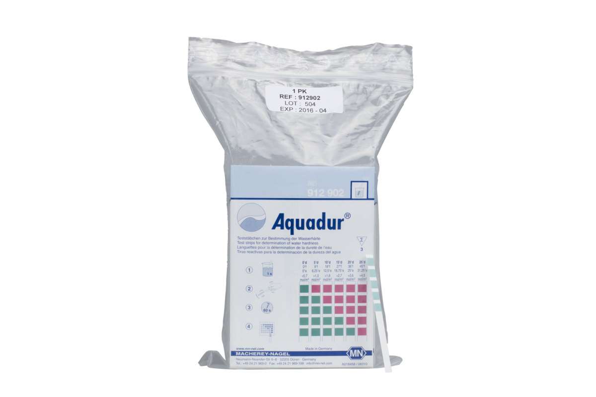 AQUADUR 5 - 25, for water hardness (Box of 50 sets of 3 individually sealed test strips each)