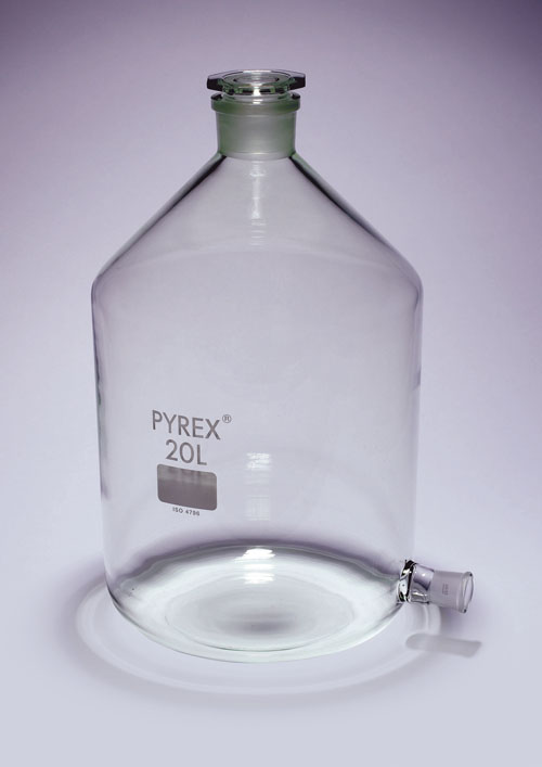 Glass aspirator bottle 10L, with 60/46 glass stopper, 29/32 side socket