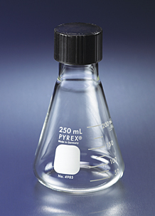 Glass conical flask 250ml, narrow neck, with black phenolic screw cap