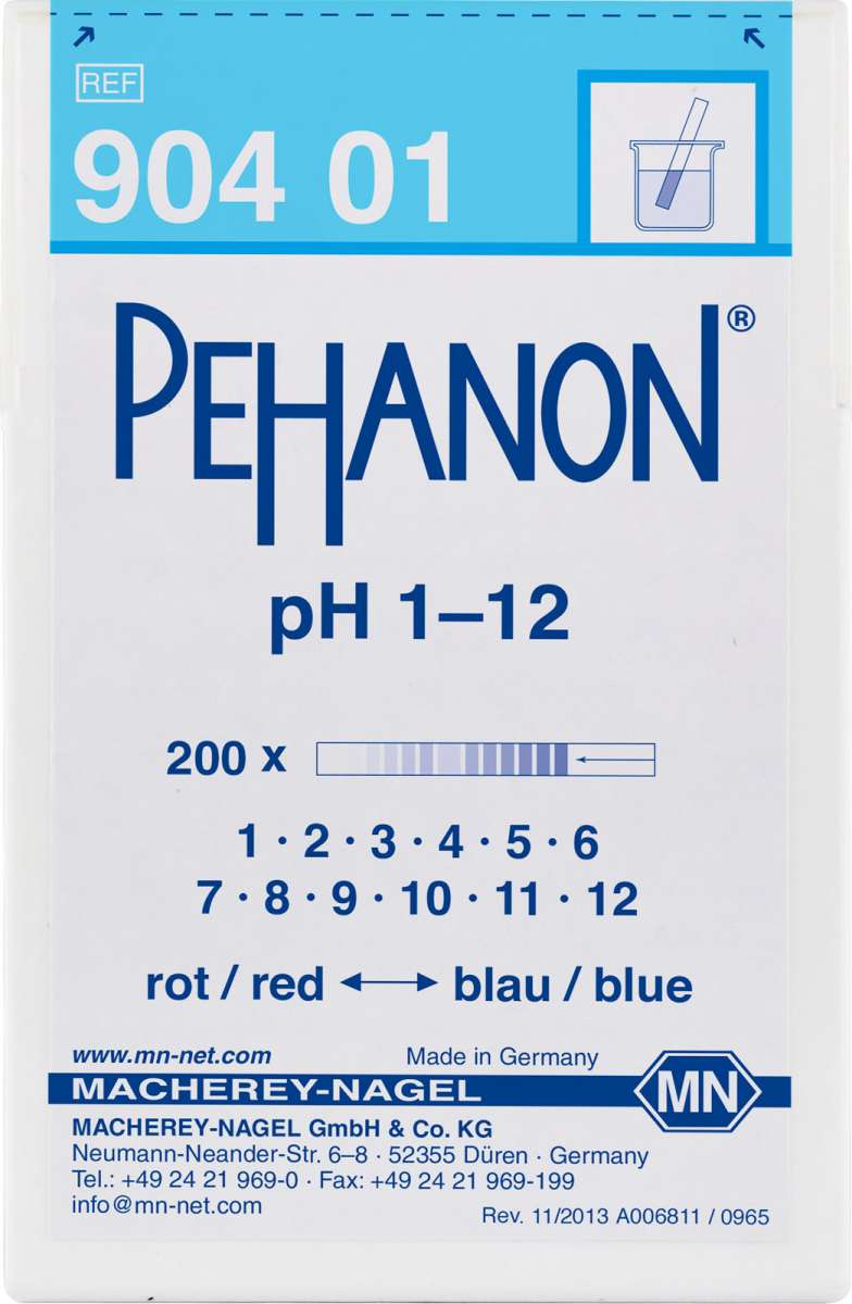 pH test strips, PEHANON 1 to 12 (Box of 200 test strips)