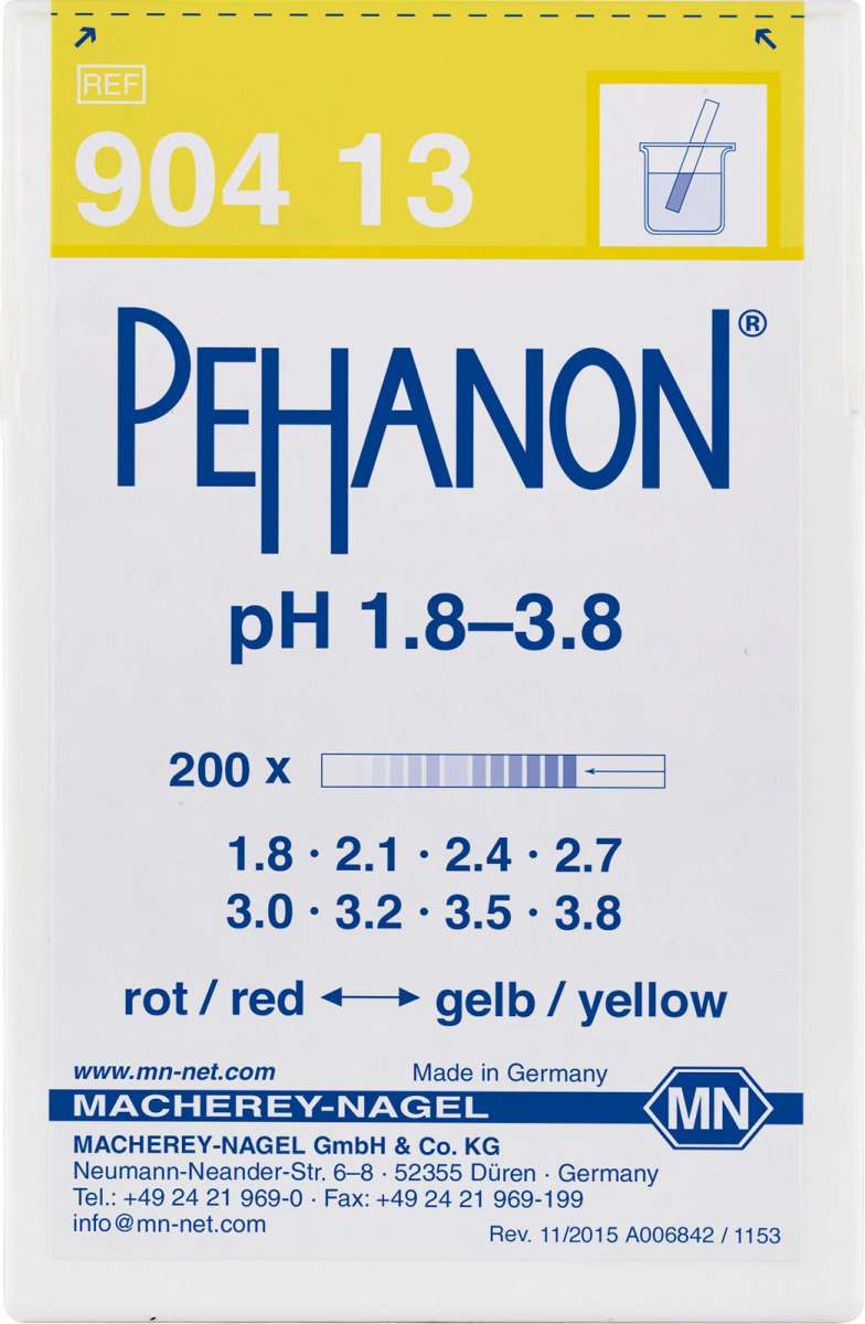 pH test strips, PEHANON 1.8 to 3.8 (Box of 200 test strips)