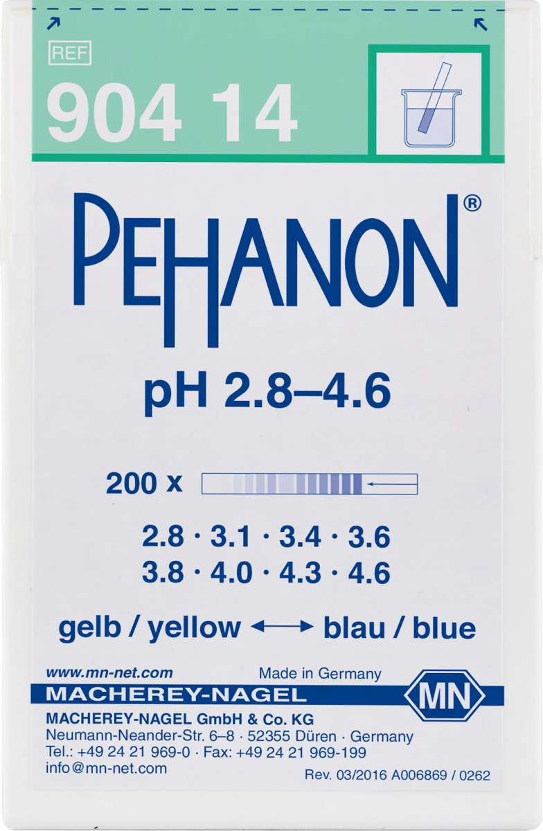 pH test strips, PEHANON 2.8 to 4.6 (Box of 200 test strips)