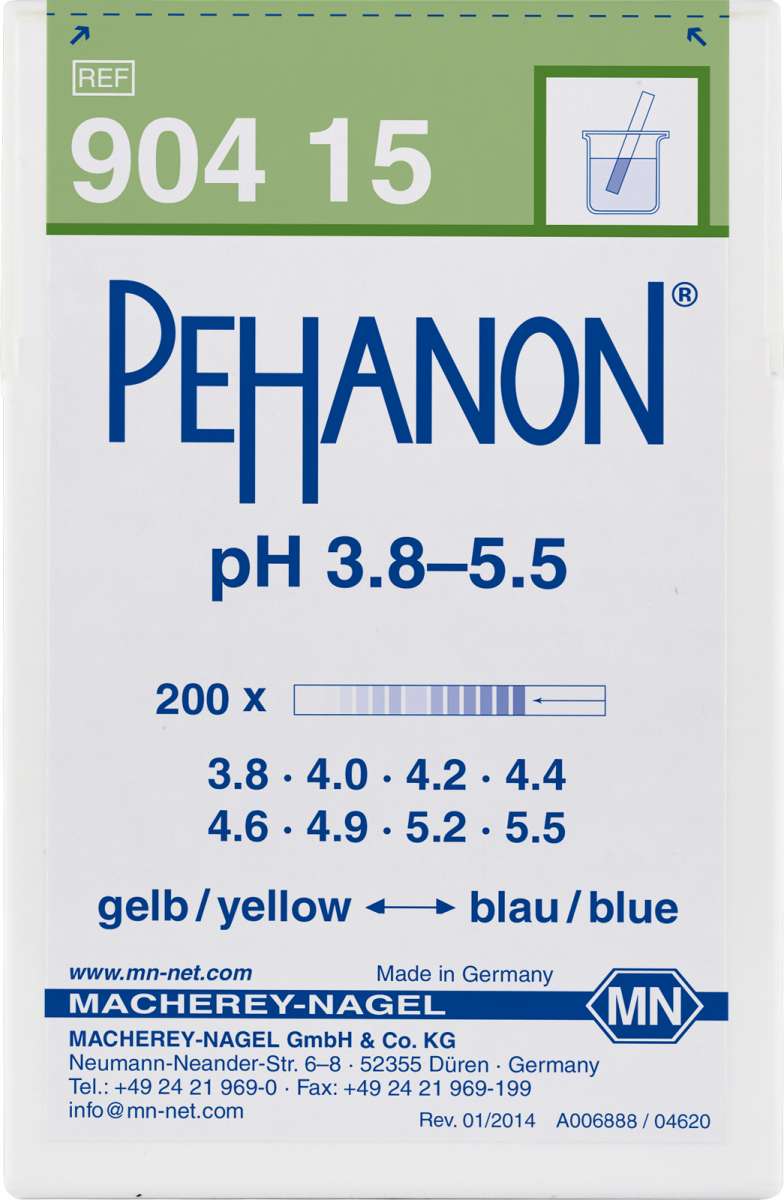 pH test strips, PEHANON 3.8 to 5.5 (Box of 200 test strips)