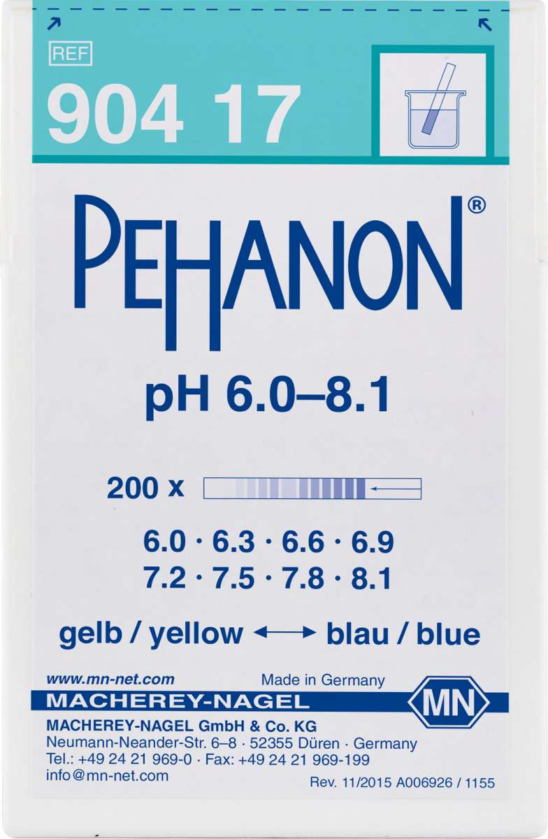 pH test strips, PEHANON 6.0 to 8.1 (Box of 200 test strips)
