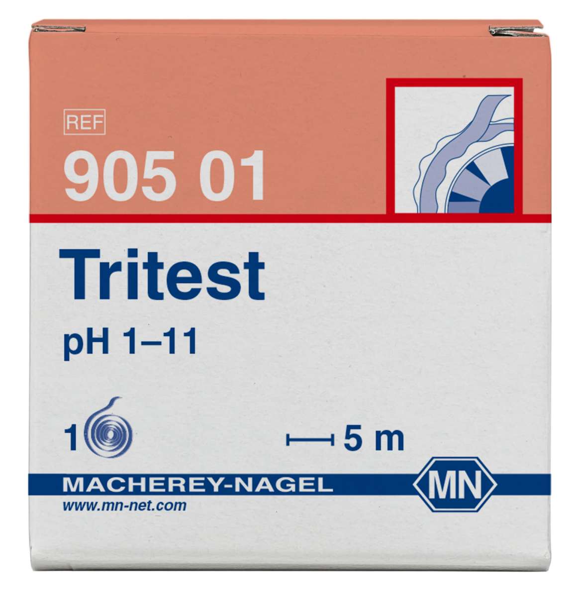 pH test paper Tritest pH 1-11, with 3 indicator zones (Reel of 5m length and 10mm width)