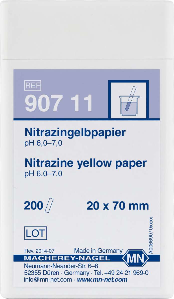 Nitrazine yellow paper, pH: 6.0 - 7.0 (Box of 200 test strips)